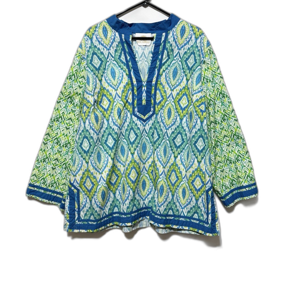 NicoBlu Nicobar Jungle Green Ikat Size 3X Top 100% Cotton